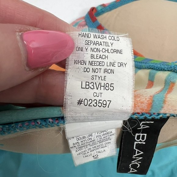 LA BLANCA Women’s Size 12 Multi Rainbow Palm Bandeau Tankini Top NO STRAP - Picture 10 of 12